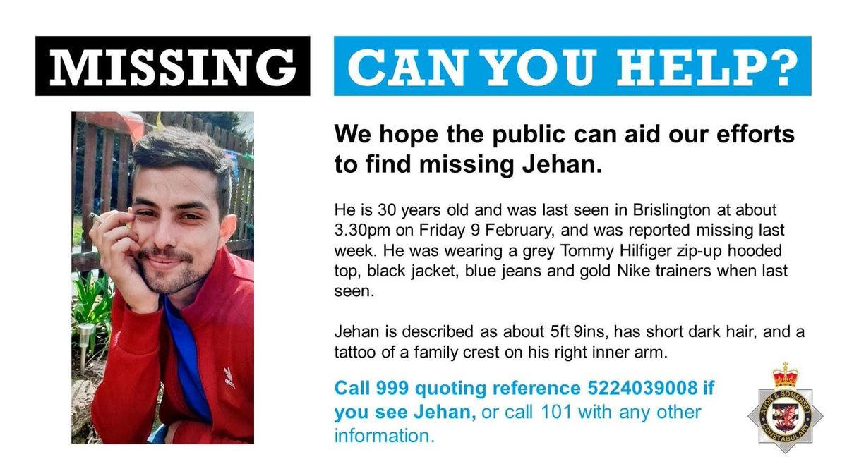 If you are in the Bristol area (Brislington), please look out for Jehan. He also goes by Ram. People who care about him are looking for him. Please share widely if you're in the Bristol area. @BristolLive @BBCBristol @BristolCity @Official_BRFC @BristolBears @carolvorders