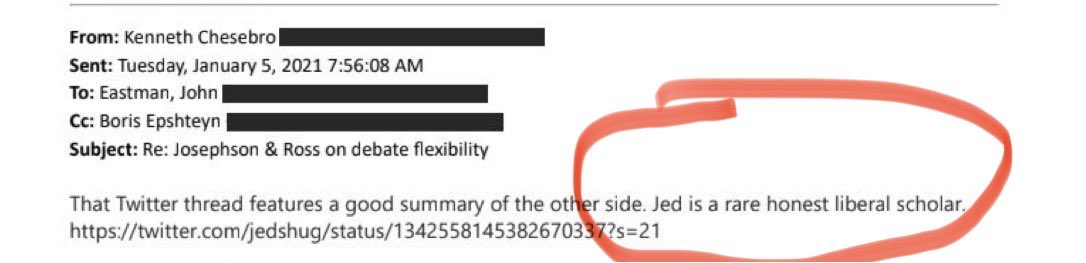 jedshug's tweet image. 3/ This email from Chesboro to Eastman and Epshteyn is crazy:
