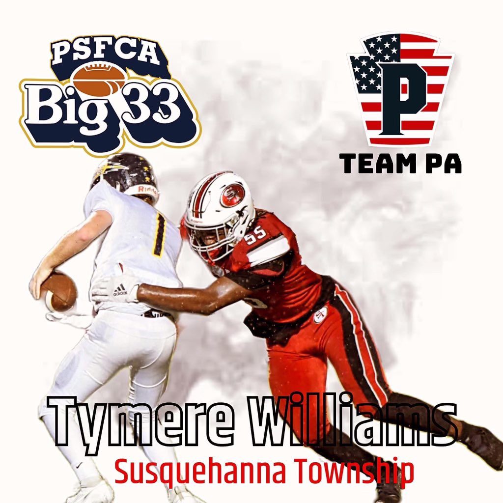 🔴🏈🏹Congratulations Tymere Williams on being selected to the BIG 33 FOOTBALL CLASSIC! #RollTRIBE 🏹🏈🔴 <a href="/stsdschools/">Susquehanna Township School District</a>