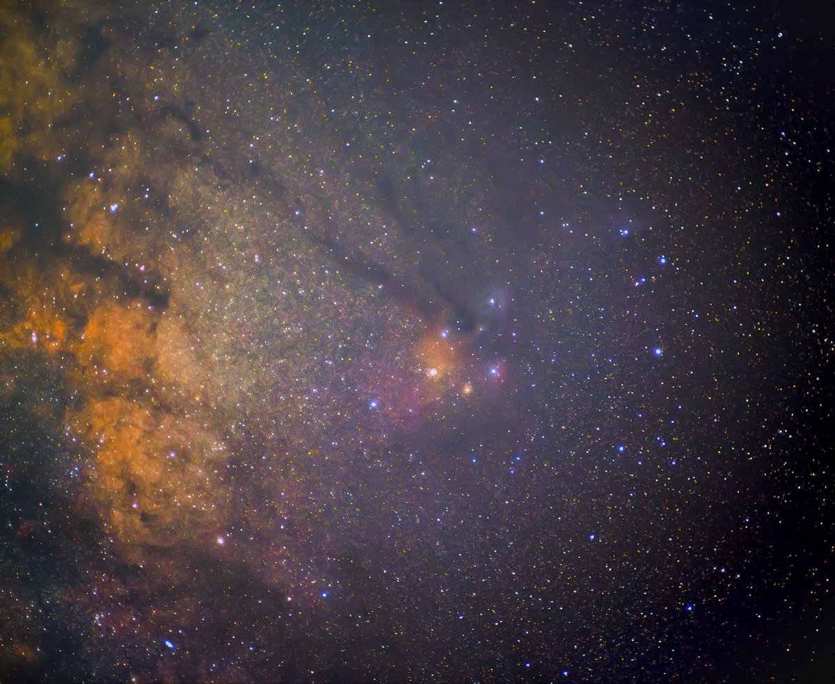 smartphone_astr's tweet photo. By our member Ruli Arifin - L Rho #Ophiuchi complex / R #Carina &amp; Running Chicken #Nebula 
#canon EOS M2
#Meike 35mm F1.4
-20 frames without calib
-8"
-ISO 3200
-WB Daylight
-03.00 - 05.00 AM
-From Lampung #Indonesia / #Astrophotography #astronomy https://t.co/STR84v82cj