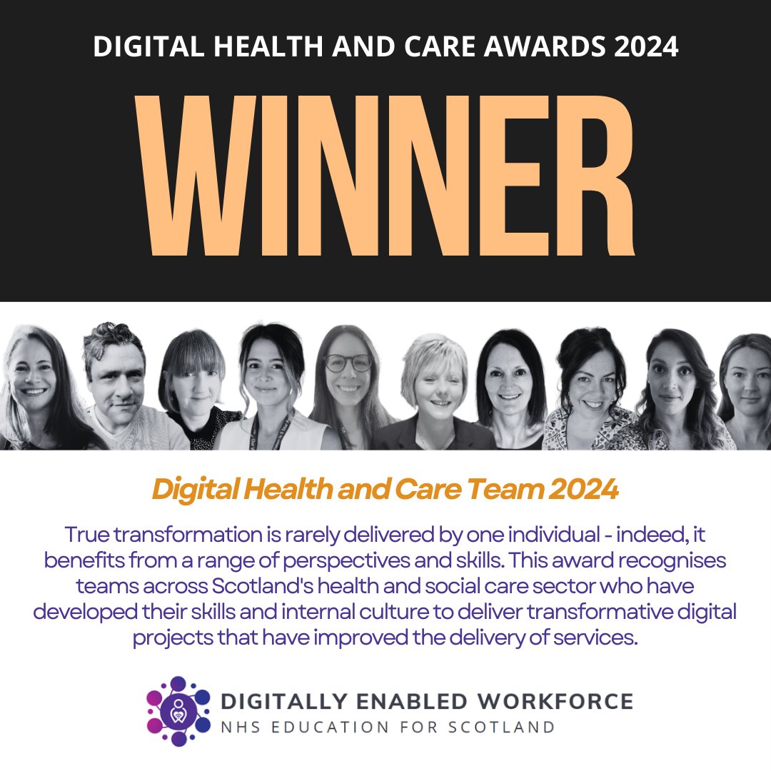 nes_dew's tweet photo. We are thrilled to have won the #DigiHealthCare24 award for the Digital Health and Care Team at tonight’s Health and Care Awards. 🥂🎉🥳
Thanks to @PamDimbers and @EmmaScatterty for collecting on behalf of the team. 
@NHS_Education https://t.co/EuXeQB5moZ