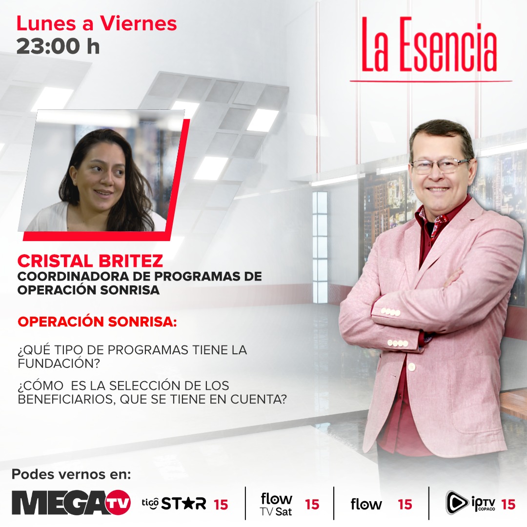 Megatv_py's tweet photo. Esta noche en #LaEsencia con Juan Fariña 🎙️

📍 Operación sonrisa: ¿Qué tipo de programas tiene la fundación? ¿Cómo es la selección de los beneficiarios, qué se tiene en cuenta?

🗣️ Conversamos con Cristal Britez, Coordinadora de Programas de Operación Sonrisa 

No te lo pierdas 😉 ¡Te esperamos a las 23:00 hs!

Miranos en https://t.co/itNV75KjnE 📺
