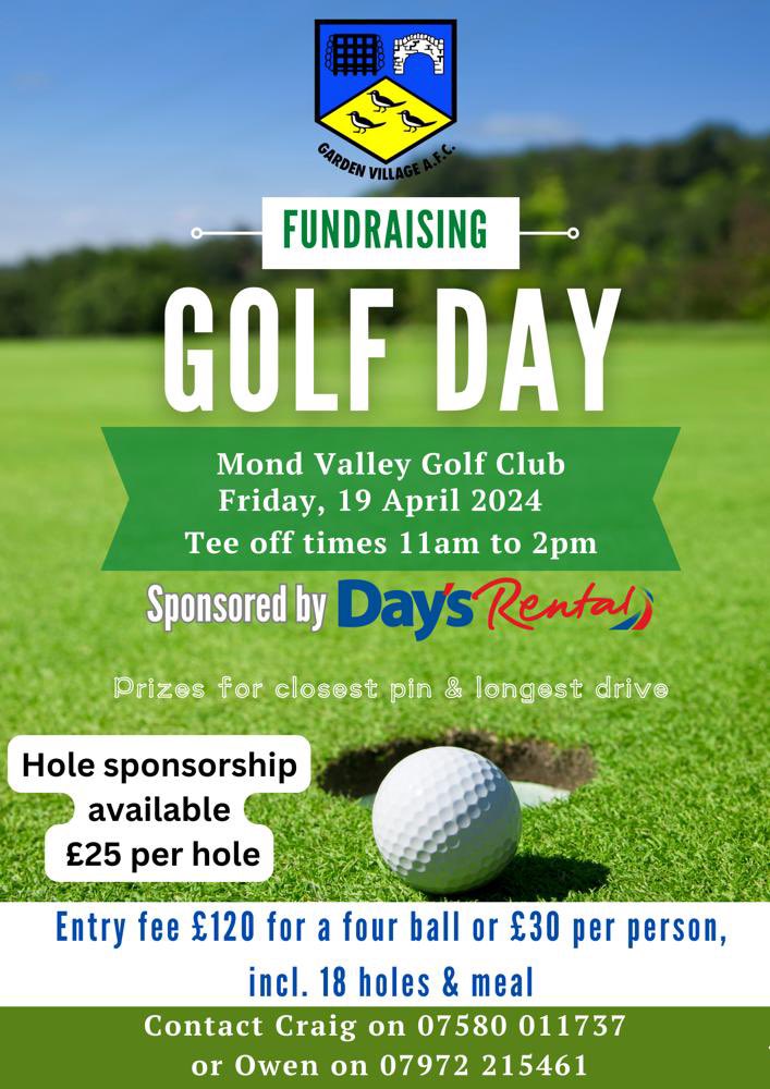 Date for the diary !! Garden Village Annual Golf Day. Get in touch to enter - teams and individuals welcome. Sponsorship opportunities available too and some great prizes to be won ⛳️