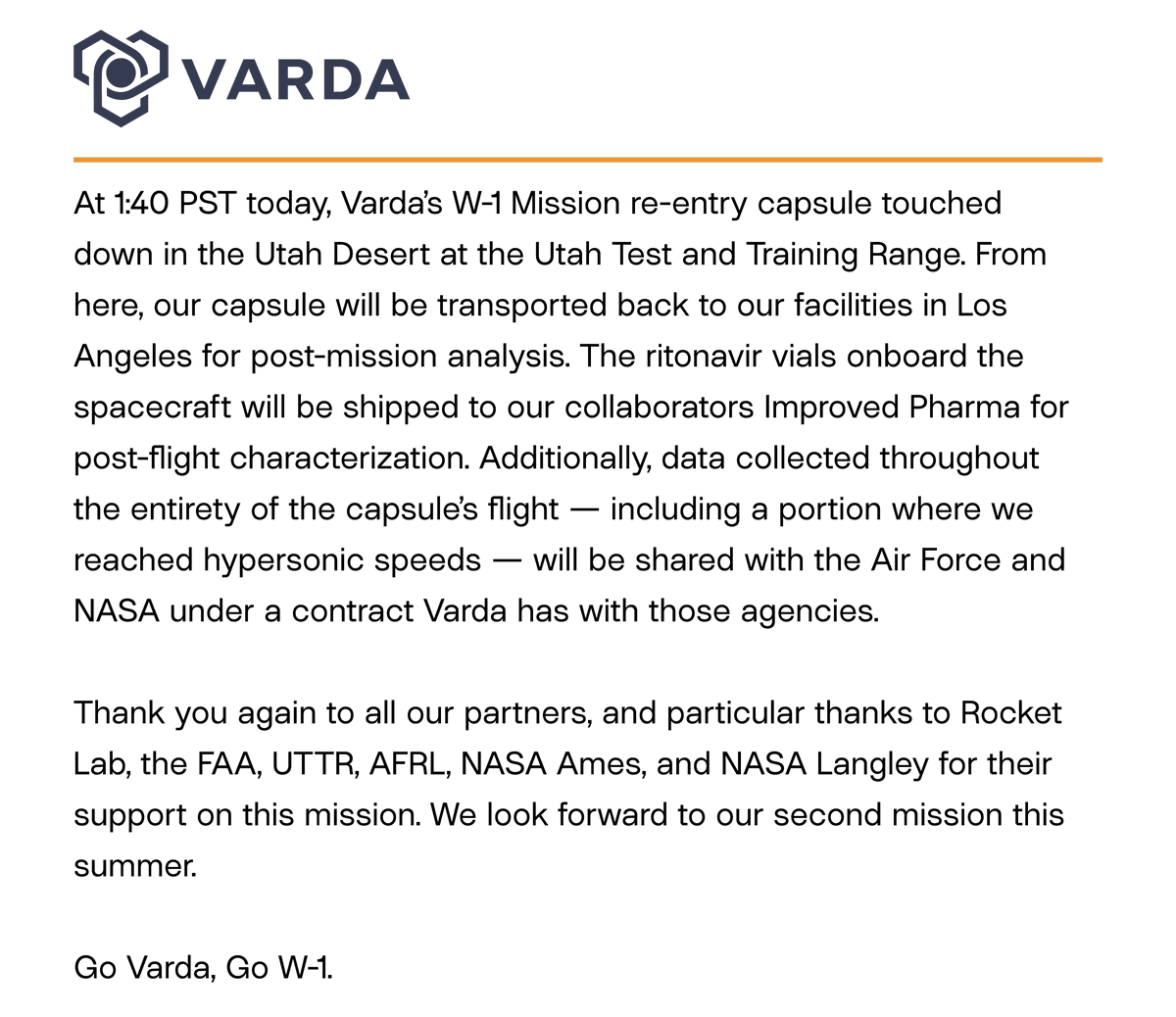 Varda Space Industries tweet media