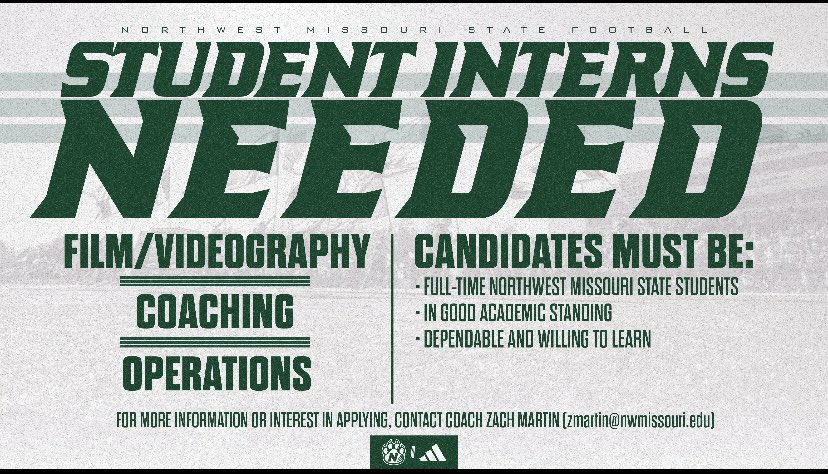 🚨 Help Wanted 🚨 Want to learn what it’s like to be apart of a top notch program. Any and all students are encouraged to reach out to @zmart_15 for more info. Email: zmartin@nwmissouri.edu