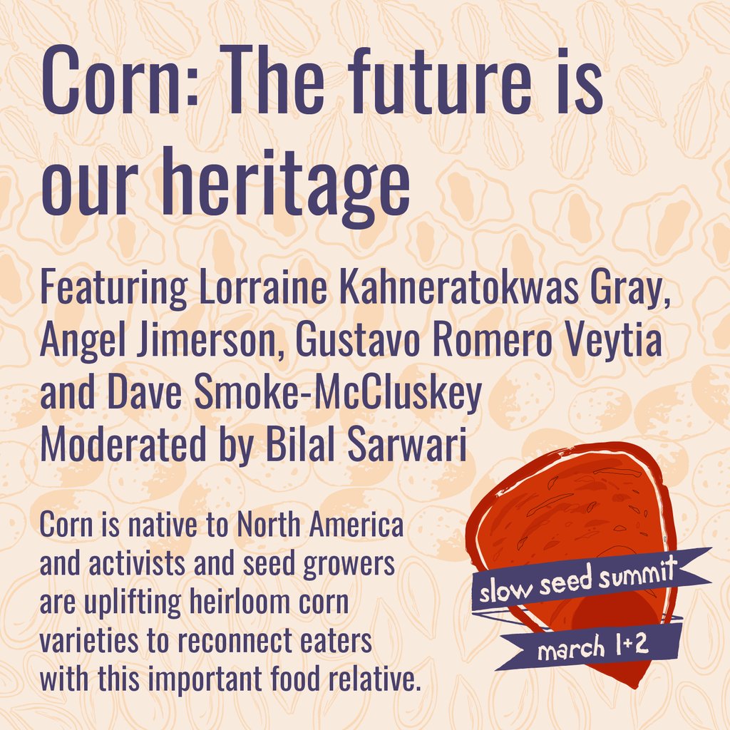 It's corn! 🌽 Learn the impact that making corn a commodity has had on our soil, health and planet at our Slow Seed Summit on March 1-2! Feat: Lorraine Kahneratokwas Gray, Angel Jimerson, Gustavo Romero Veytia and Dave Smoke-McCluskey, and Bilal Sarwari. slowfoodusa.org/2024-slow-seed…