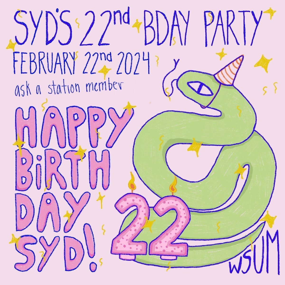 Join us for WSUM’s 22nd birthday, all while congratulating Syd as they graduate and celebrate their momentous milestone🎓🐍🎂 Let us know your favorite station memory from our history down below!