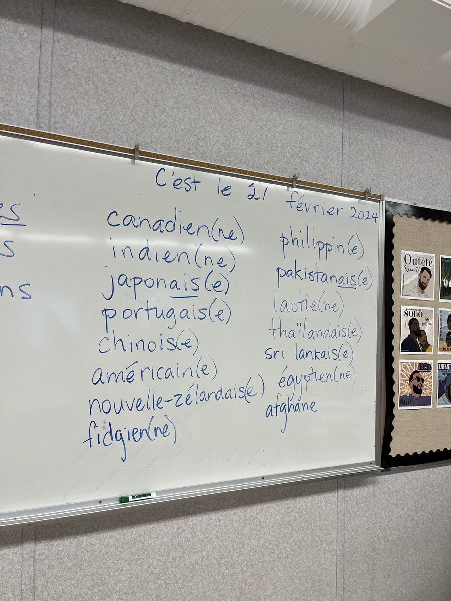 Brainstorming how to describe ourselves in a multicultural community. Students were able to pronounce the words more and more easily as they noticed word endings. #fle #sd36learn