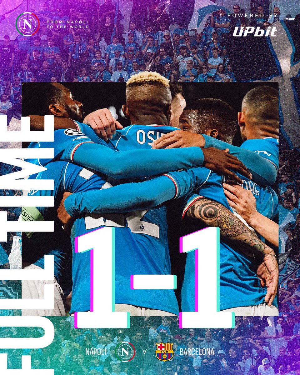 sscnapoli's tweet photo. ⏹️ Full time: #NapoliBarça 1-1

#UCL
💙 #ForzaNapoliSempre https://t.co/BO4xyNDCcH