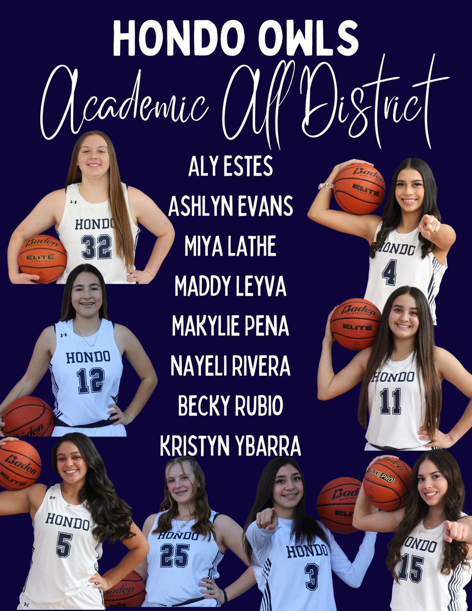 GirlsHondo's tweet photo. Congrats to our Academic All District Recipients!! 📚🏀🦉 #getawin #BILTDifferent @HondoAthletics https://t.co/TUZEZ4xvwW