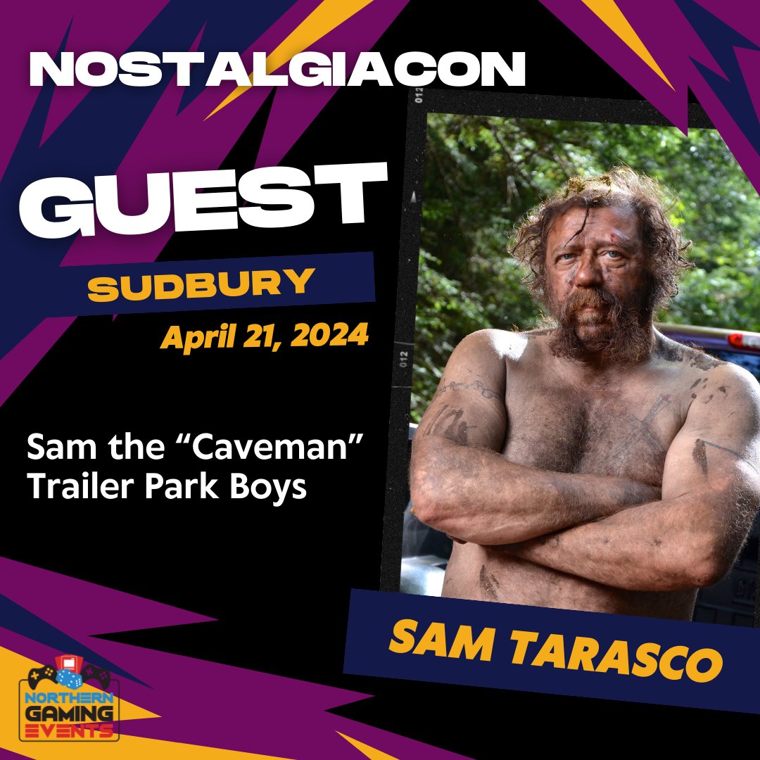 How far can we really throw it back? All the way to the Caveman days. 

Please welcome @SamTarasco from the Trailer Park Boys to NostalgiaCon Sudbury! 

Do you think Sam will like the rocks we have in Sudbury? Come out to NostalgiaCon on April 21, 2024 and ask him!