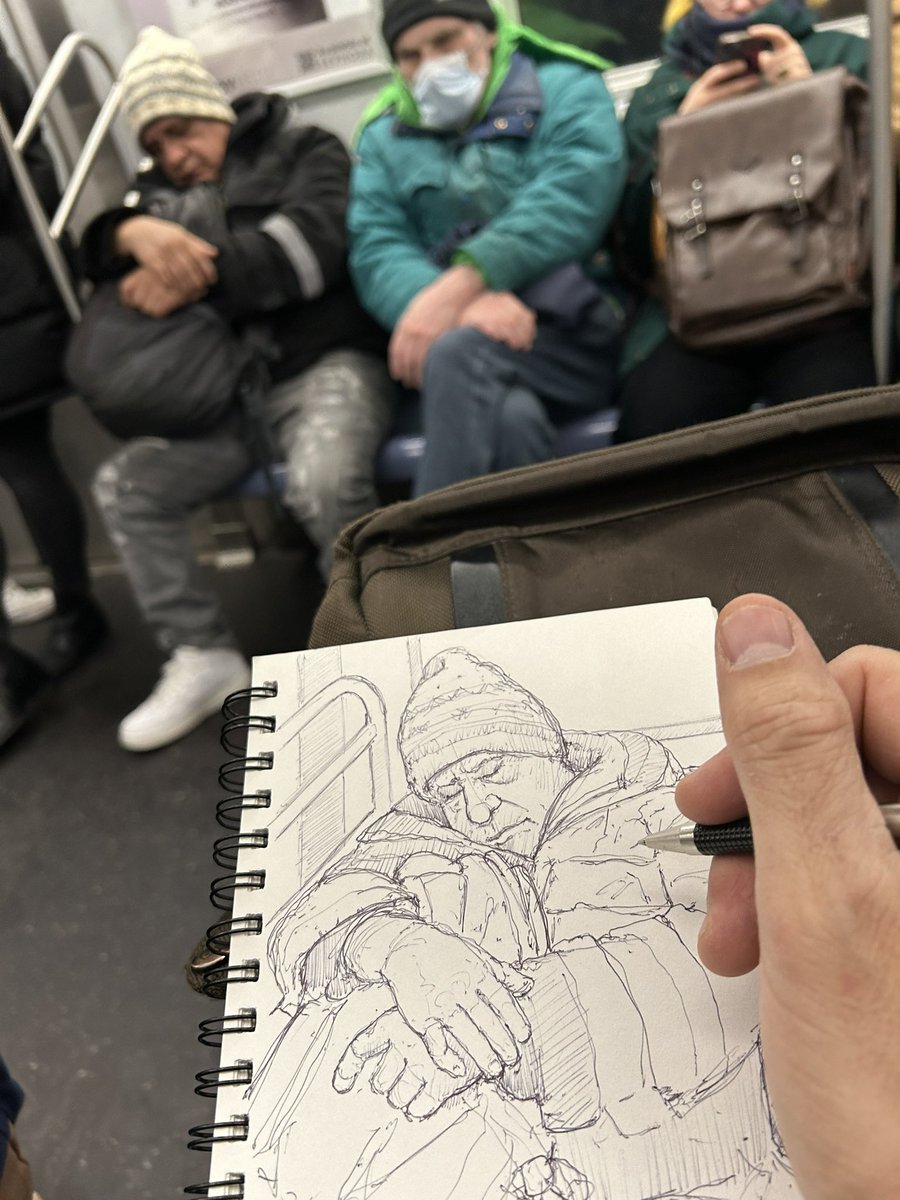 One benefit of a train delay is more time to draw someone. #subway #subwaysketch #notstaged #nyc #drawnyc