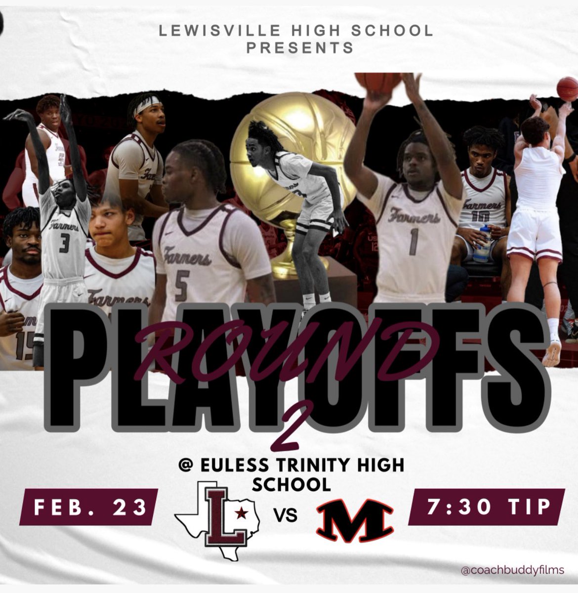 LHS Basketball (@farmer_hoops) on Twitter photo ROUND 2 GAME AND TICKET INFO:
Lewisville vs. Arlington Martin
Date: Friday, February 23, 2024
Time: 7:30 p.m.
Location: Euless Trinity High School
Tickets: Adults - $5 / Students - $3 / Silver District 6-6A Pass Accepted / NO FACULTY BADGES
Ticket link: hebisd.hometownticketing.com/embed/all?scho⦠ROUND 2 GAME AND TICKET INFO:
Lewisville vs. Arlington Martin
Date: Friday, February 23, 2024
Time: 7:30 p.m.
Location: Euless Trinity High School
Tickets: Adults - $5 / Students - $3 / Silver District 6-6A Pass Accepted / NO FACULTY BADGES
Ticket link: hebisd.hometownticketing.com/embed/all?schoβ¦
