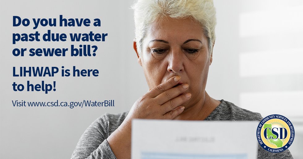 ca_csd's tweet image. Do you need help paying your water &amp;amp; sewer bills?  #LIHWAP can help assist with your water and/or sewer bill — whether you owe money or need help on current payments. Visit csd.ca.gov/WaterBill to see if you qualify today! #AssistToPay