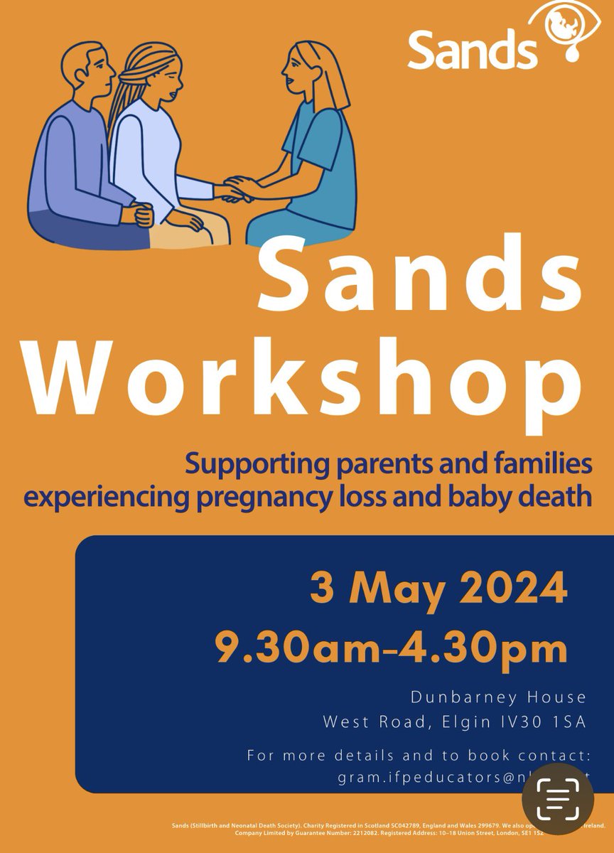 Sands training courses will help professionals feel prepared and confident to care for bereaved parents and families. Training is being held in Elgin & Aberdeen. For more information or to book a place please email gram.ifpeducators@nhs.scot Please share this post 💙🧡