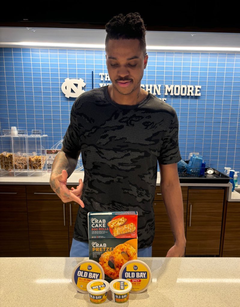 🏀 @iget_buckets35 is getting his hands on a lot more than just rebounds this season! The Double-Double King picked up his Jimmy’s X @OLDBAYSeasoning collab items at @HarrisTeeter ! Congrats, Armando, on being named to The Naismith Trophy Player of the Year Midseason Team!