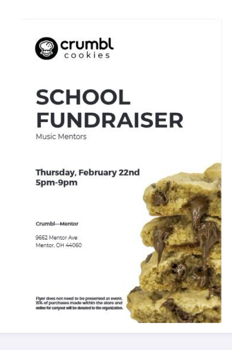 Who likes cookies?!!! Visit Crumbl tomorrow evening (2/22) and help support the band! Thank you!