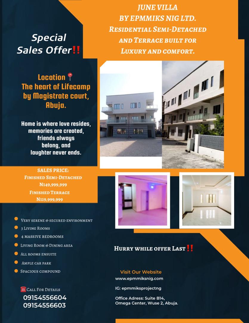 ObakpeeS's tweet photo. @seyilaw1 SPECIAL SALES DISCOUNT‼️
3 bedrooms apart: Citec, Abuja?: N60m
4 bedrooms terrace Lifecamp, Mabushi.Abuja: N 150m
Detached Duplex Guzape, Abuja :N240m
4 bedrooms offplan Citec , Abuja: N110m

💖 Exclusive Discount, flexible payment plan, Luxury.
☎️ 09154556603
      09154556604 https://t.co/7CkQEytrF4