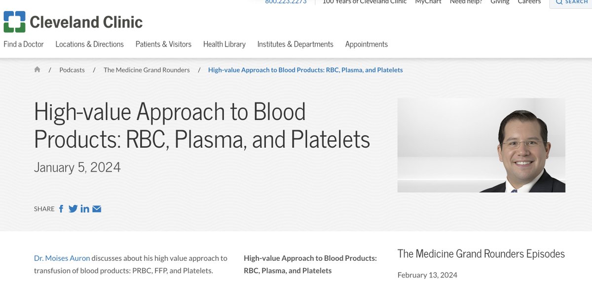 Thank you for the highly informative, engaging presentation @medpedshosp. Everyone can benefit from Moises Auron's knowledge of high value transfusion practice by viewing this @ClevelandClinic podcast: my.clevelandclinic.org/podcasts/the-m… @Mud_Fud