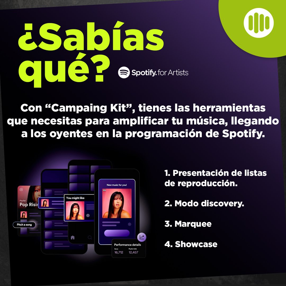 Las herramientas del "kit de campaña" están diseñadas para usarse en conjunto para alcanzar sus objetivos. 📝
[ FUENTE: Spotify For Artists ]

#SpotifyForArtists 
#SolucionesParaArtistas 
#AlternativaRepresenta