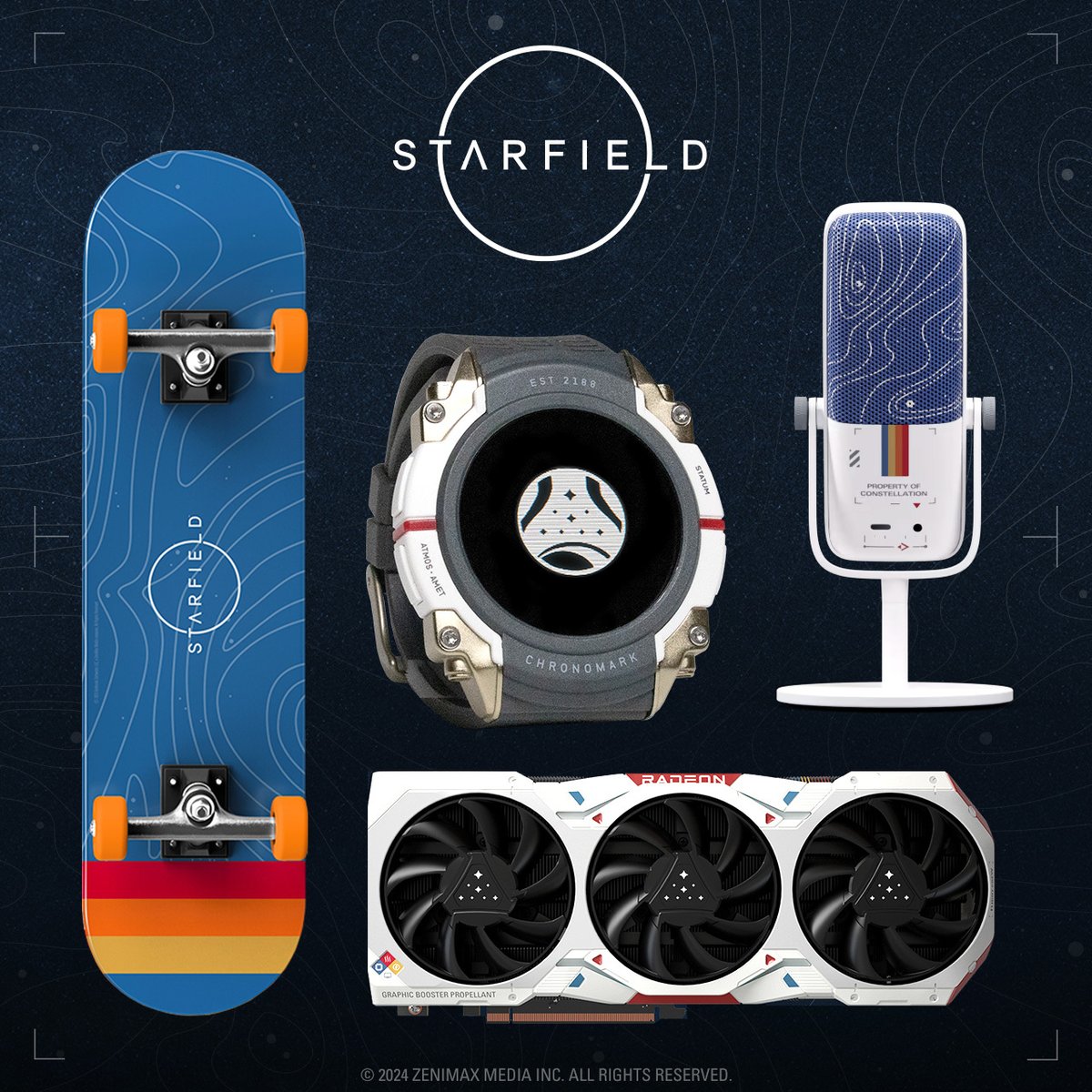 BethesdaStudios's tweet photo. To help support @MakeAWish in their mission to create life-changing wishes for children across the galaxy, we have a special PC Player's Dream Package in their Luxe Silent auction! You can bid on it here ➡️ https://t.co/rVzgvTP5Ap

Items included:
✨ #Starfield Chronomark watch signed by Todd Howard and others at Bethesda Game Studios
✨ Starfield AMD Radeon™ RX 7900 XTX GPU and Ryzen™ 7 7800X3D CPU
✨ Starfield Wave:3 Elgato Microphone
✨ Starfield skateboard deck

The auction runs until Saturday!