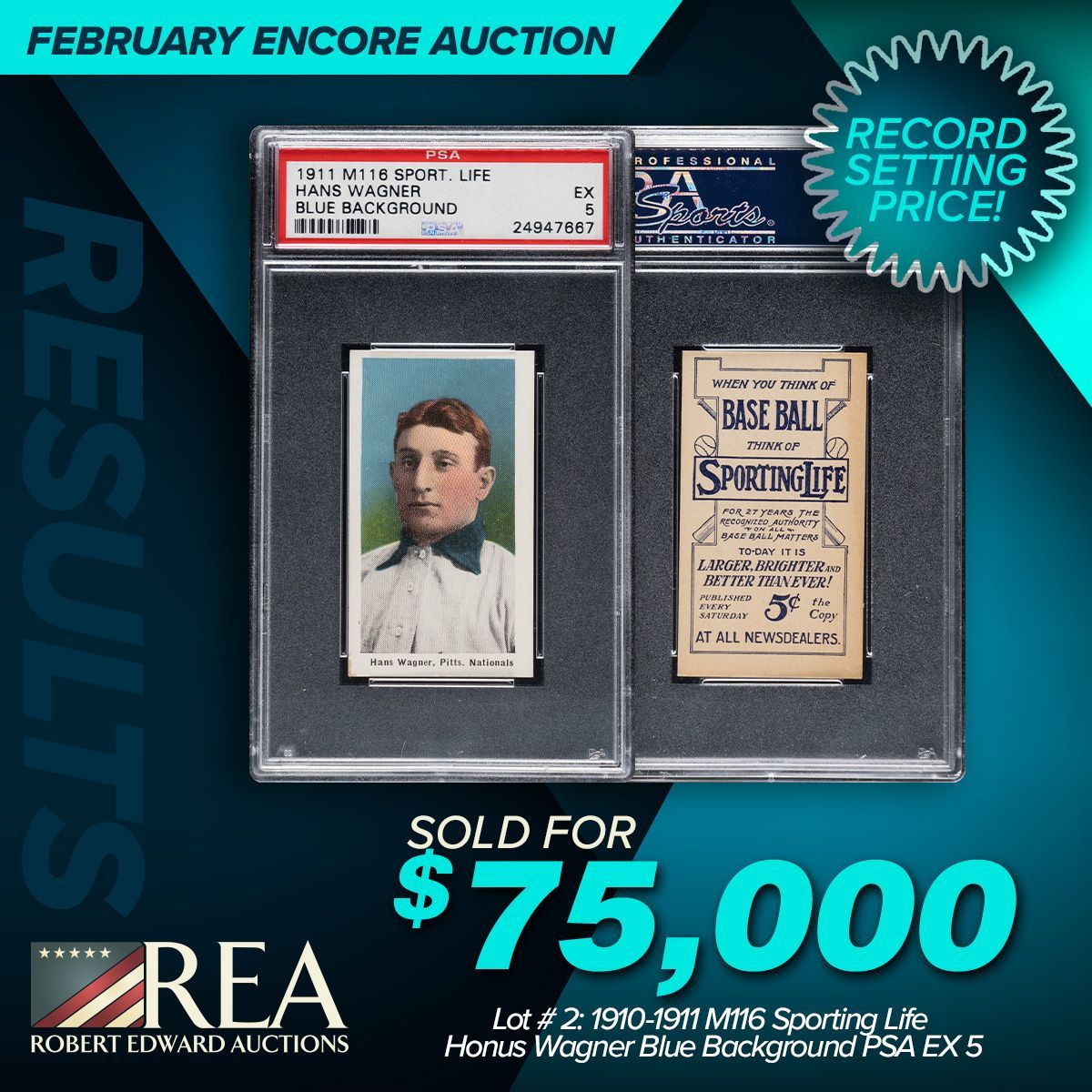 collect_rea's tweet photo. Exceptional Results: Lot # 2: 1910-1911 M116 Sporting Life Honus Wagner Blue Background PSA EX 5.
@reaonline @psacard #baseballcards #thehobby #auction #prewarbaseball #collection #cardcollector https://t.co/x6fnIlF5Hv