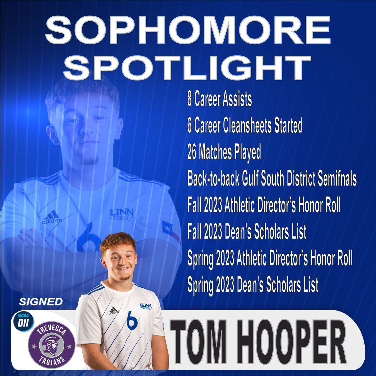 Blinn_MSOC's tweet photo. 🚨 Today’s Sophomore Spotlight 🚨 is Mr. Set Piece, Tom Hooper, who provided .625 percent (5-of-8) of his career assists from dead ball situations &amp; is signed with Trevecca Nazarene University.  #NJCAAsoccer #CollegeSoccer #Futebol #Futbol #Sokker #Fotbol #Voetbal #Calcio #Soccer https://t.co/Ui08Hl9GHY