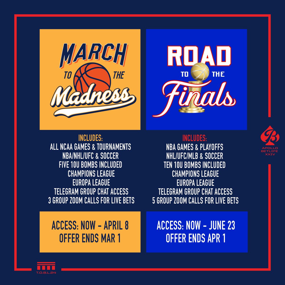 Money SZN! 
March to the Madness Special end March 1st!
Road to NBA Finals ends April 1st! 
DM ME to sign up now! 
#ApolloBetlife24

I’m bout to TAKEOFF!