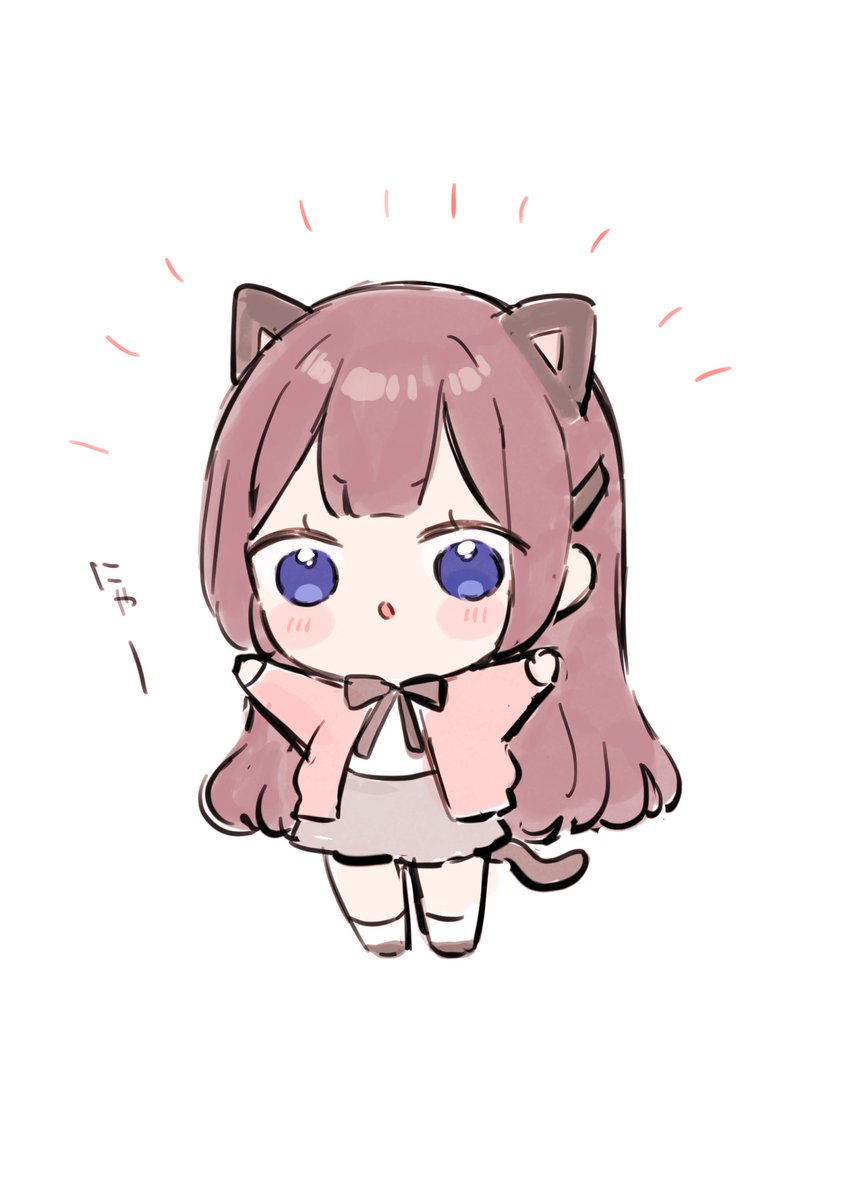 1girl solo animal ears chibi tail brown hair cat ears  illustration images