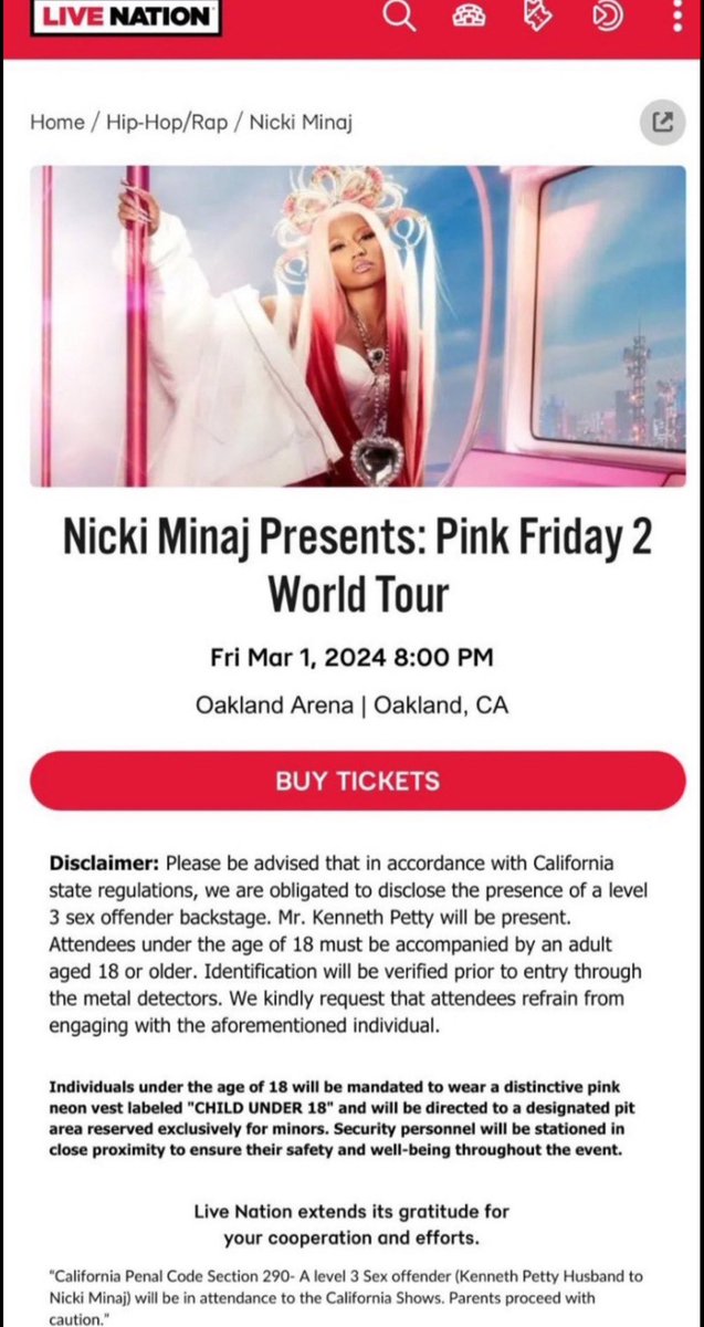 PSA: make sure to read the disclaimer when purchasing your tickets for the Pink Friday 2 tour! #KeepChildrenSafe