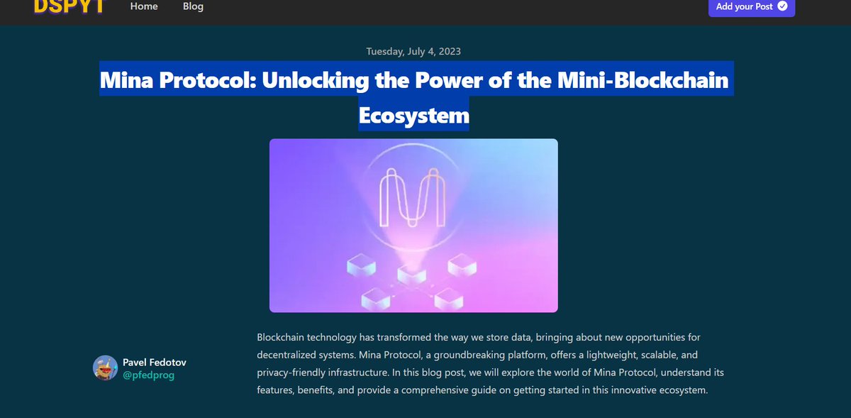 Do read 

Mina Protocol: Unlocking the Power of the Mini-Blockchain Ecosystem by <a href="/pfedprog/">Pavel</a> 

dspyt.com/Mina-protocol