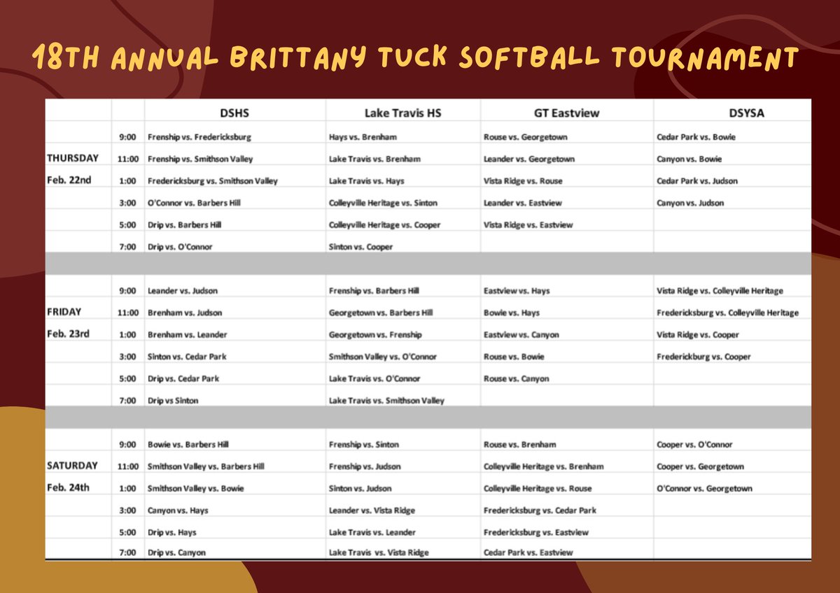 Come on out to the Brittany Tuck Tournament this Thursday-Saturday! If you want good weather, good softball to watch and some good BBQ to eat…we got you!