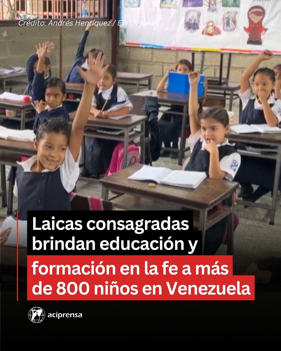 aciprensa's tweet photo. ¡Una gran obra sostenida por el amor de Cristo! ➕❤️

Más de 800 niños de Venezuela reciben educación primaria y secundaria y formación humana y católica gracias a un grupo de laicas consagradas, que dirigen el Colegio Nuestra Señora del Encuentro, ubicado en la cima de Petare, que alberga uno de los barrios más pobres de América Latina.

El colegio fue fundado en el 2000 por el Padre Rodrigo Molina y es dirigido por las laicas consagradas de la Asociación Benéfico Cristiana Promotora de Desarrollo Integral (ABC Prodein).

La rectora del colegio, la Hermana María Inés Guerniero, explicó que su misión es ofrecer oportunidades de superación a los jóvenes, que además de la pobreza, suelen afrontar dificultades en sus hogares.

Además de educarlos académicamente, las hermanas brindan alimentación diaria a los alumnos más vulnerables, y forman en la fe a los padres para que la educación religiosa de los niños sea sostenible.

“Dios está presente en todos los sentidos de nuestra vida”, dijo y señaló que todos los alumnos se preparan para la Primera Comunión y Confirmación.

“Cada estudiante egresa del colegio como técnico medio en Comercio y Servicios administrativos, con mención en Informática”, dijo y afirmó que muchos egresados vuelven titulados para dictar clases.

La rectora explicó que para sostener el colegio y otras obras de caridad realizan proyectos. El más reciente es la campaña "Educa y ama", que busca becar a más de 2300 niños, garantizando su educación y nutrición.

“Dios nunca nos ha abandonado, es la experiencia de la Providencia divina. Los recursos van llegando y uno aprende a rendir lo que hay”, concluyó.

Si desea colaborar con los proyectos de ABC Prodein, visite su sitio web.
⁣
Más información:
👉 https://t.co/284PMJrFf3