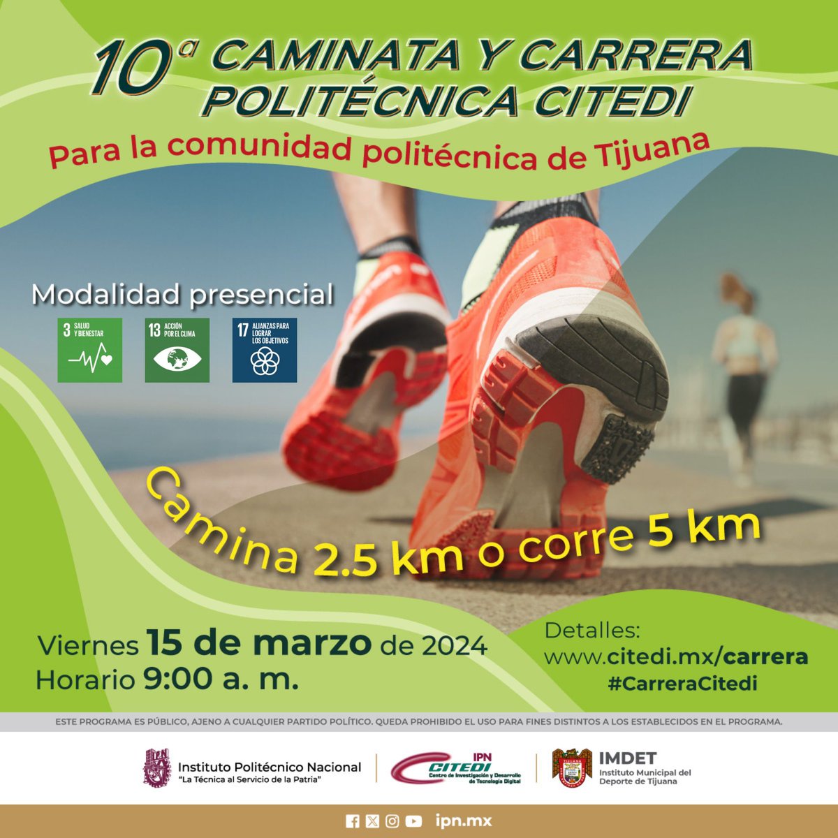 Citediipn's tweet image. Convocamos a la Comunidad Politécnica de Tijuana, a participar en la Décima Caminata y Carrera Politécnica 2.5 km y 5 km. Prepárate, inscríbete a tiempo y celebra con nosotros el 40 Aniversario de CITEDI.

SOLICITA ENLACE DE REGISTRO
xcastellanos@citedi.mx

#Carrera #CITEDI #IPN
