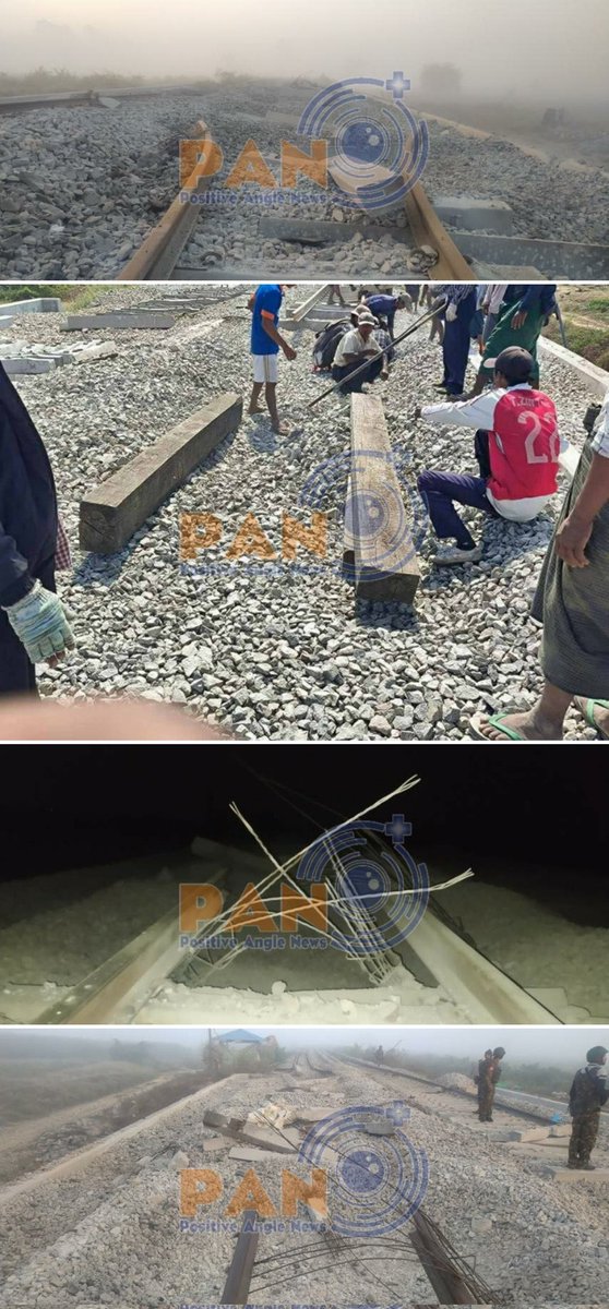 No 145 bridge in Kyauktaga Township on Yangon-Mandalay railway was destroyed by @NUGMyanmar funded #PDF at 9:20pm on 20 Feb. 70x100 ft of the rails were destroyed. Authorities are trying to fix the tracks for the trains to manuver smoothly. #whatshappenninginmyanmar