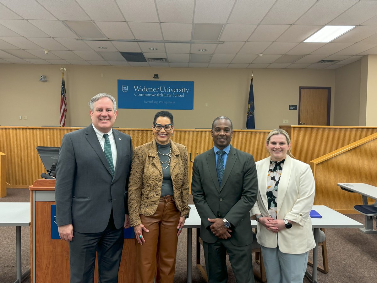 Our thanks to Dauphin Cty Judge Royce Morris, completing a second 2-year term as Widener's Jurist In Residence, for putting together a great lecture w/Superior Court Judge Carolyn Nichols on 2/21.  (L to r: Dean Michael Hussey, Judges Nichols &amp; Morris, LGSS Pres. Jessica Collier)