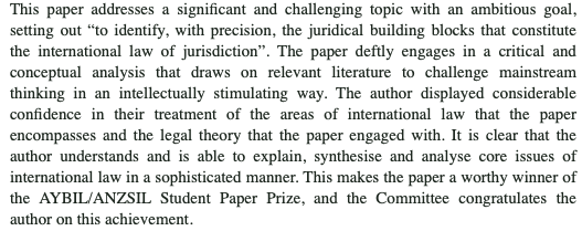 Australian Year Book of International Law (@ausyearbook) on Twitter photo 🥳Congratulations to Sophie Ryan from <a href="/UniofOxford/">University of Oxford</a> who has been selected as the winner of the 2024 <a href="/AusYearBook/">Australian Year Book of International Law</a>/<a href="/ANZSIL/">ANZSIL</a> Student Paper Prize! The Judging Committee's comments on Sophie's winning article are below: 🥳Congratulations to Sophie Ryan from <a href="/UniofOxford/">University of Oxford</a> who has been selected as the winner of the 2024 <a href="/AusYearBook/">Australian Year Book of International Law</a>/<a href="/ANZSIL/">ANZSIL</a> Student Paper Prize! The Judging Committee's comments on Sophie's winning article are below: