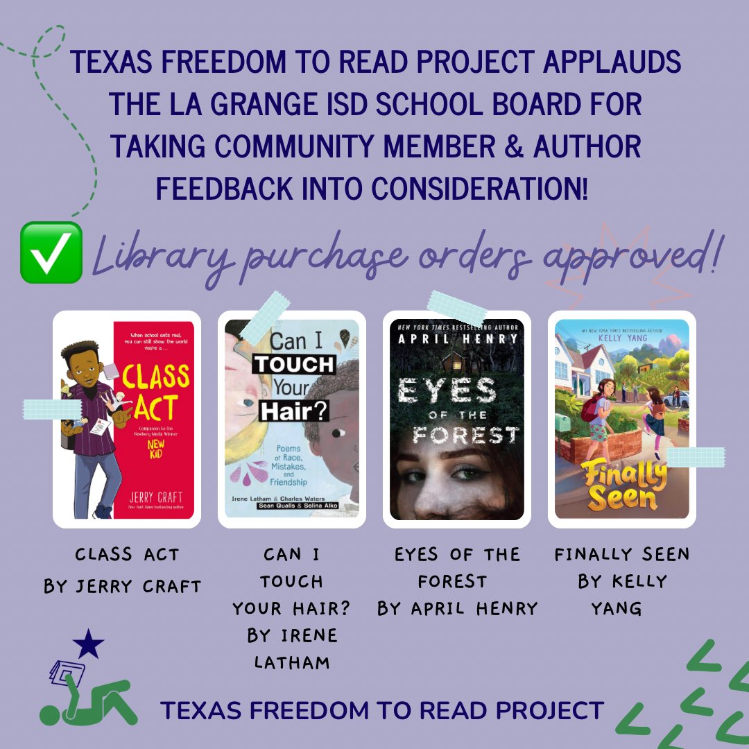 When students win, we all win! Thank you @LaGrangeISD school board &amp; community for doing the right thing by allowing librarians to purchase these books! 

Thank you <a href="/aprilhenrybooks/">April Henry</a> and <a href="/AuthorsABB/">AuthorsAgainstBookBans</a> for helping to rally author and community support! 📚💙