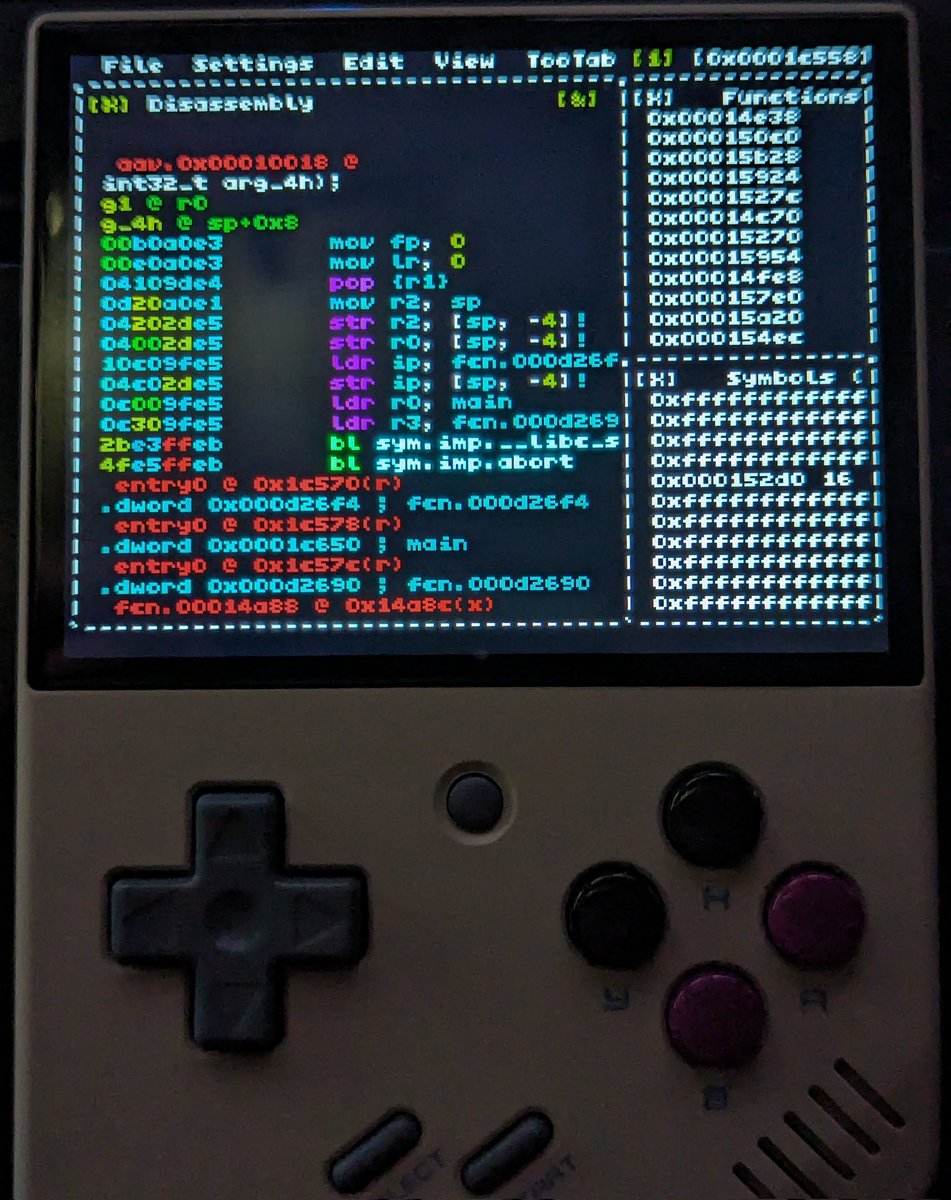 Radare2 running on a Miyoo Mini Plus
