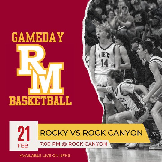 rmhsbasketball's tweet photo. Playoff Game Day
Rocky @ Rock Canyon
⏰ 7pm
📺 https://t.co/Z5VV1ihtih https://t.co/6Jvp8xv0Gk