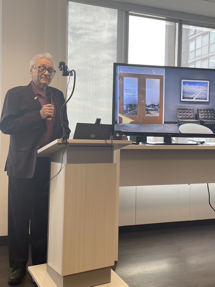 Burchfie's tweet photo. Thank you BA Group for inviting me to celebrate Ed Levy’s 90th birthday! Such an honour to be amongst Toronto’s transportation brain trust in celebrating this man’s accomplishments and learning about his leadership and mentorship of the next generation. Happy Birthday Ed!! https://t.co/GskkoFd2qF