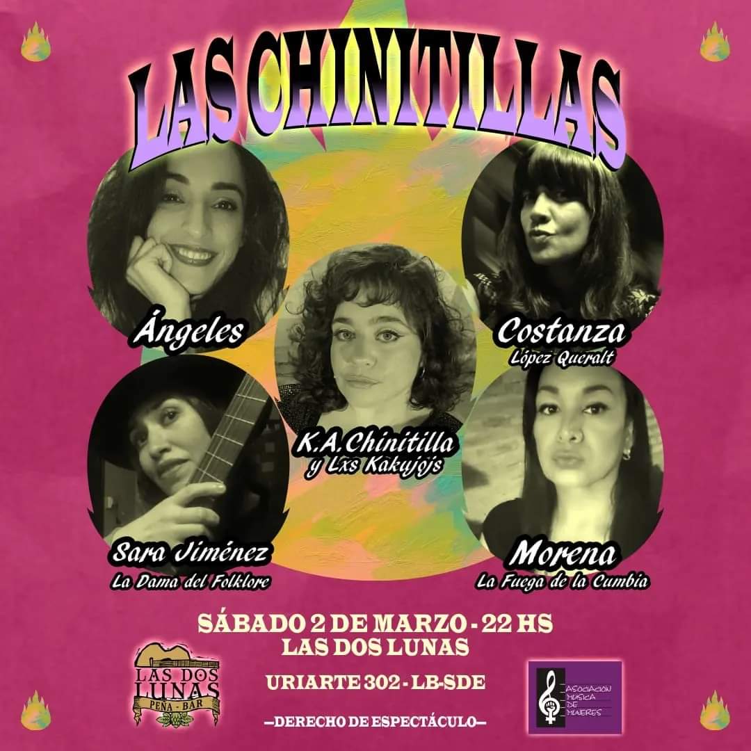 "Las Chinitillas", una peña dónde apostamos por la visibilización de las voces femeninas del folclore 🩷 
Con el apoyo de la Asociación Civil Música de Mujeres,  <a href="/lasdoslunas/">giuseppe</a>

📆 Sábado 2 de Marzo
🕚 21:30 hs
📍Bar Las 2 Lunas 🌛 (La Banda)