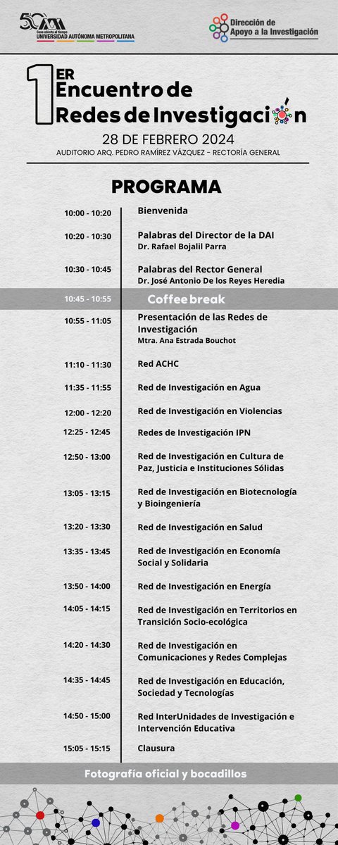 UAM_Iztapalapa's tweet photo. ¡Conéctate con la investigación! No te pierdas la transmisión en vivo del 1er Encuentro de Redes de Investigación
🕑 10:00
📅 28 de febrero
📹 por UAMvideo: https://t.co/FSxlpg5220
#RedesDeInvestigacionUAM #YoSoyUAM #InvestigacionUAM #1ERI https://t.co/qqh5VozRdn