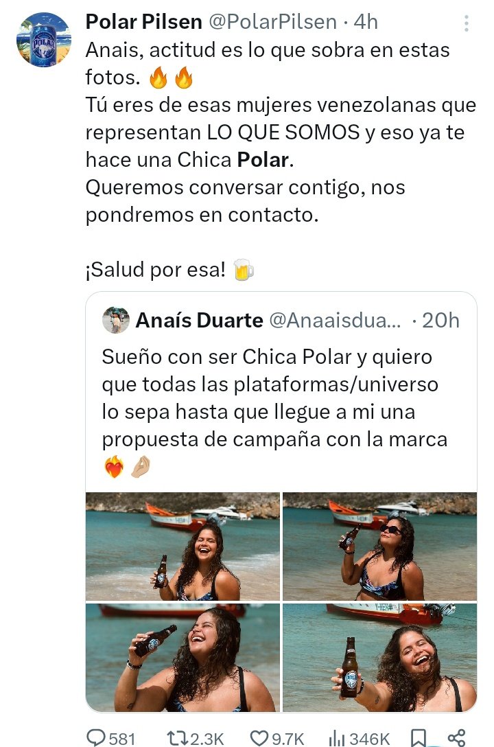 "Polar" es tendencia porque la cuenta oficial de <a href="/PolarPilsen/">Polar Pilsen</a> publicó que se pondrá en contacto con <a href="/Anaaisduarte_/">Anaís Duarte</a>