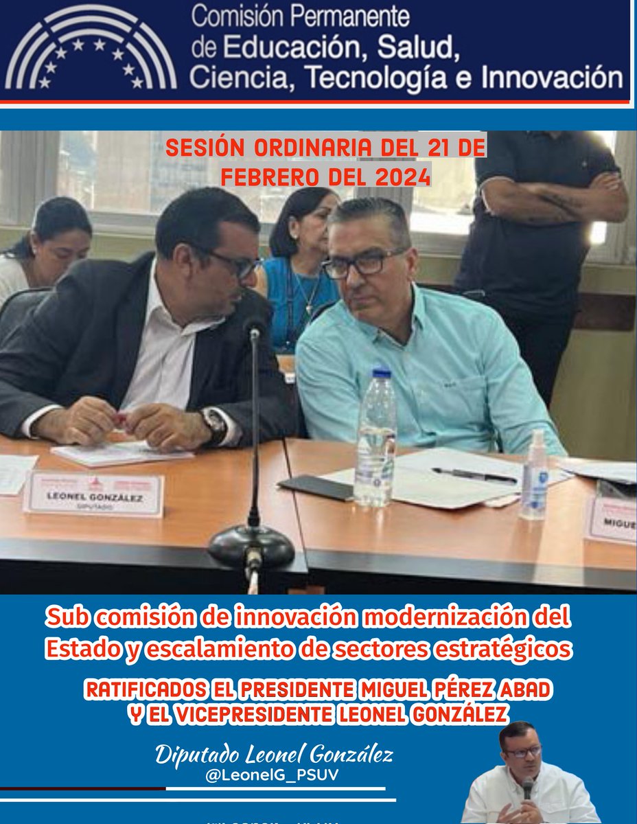 #HumanidadDePazYUnion Venezuela avanza hacia el crecimiento y la transformación de los sectores estratégicos, desde la Asamblea Nacional impulsamos la innovación y la modernización del Estado
<a href="/NicolasMaduro/">Nicolás Maduro</a> <a href="/dcabellor/">Diosdado Cabello R</a> <a href="/delcyrodriguezv/">Delcy Rodríguez</a> <a href="/jorgerpsuv/">Jorge Rodríguez</a>