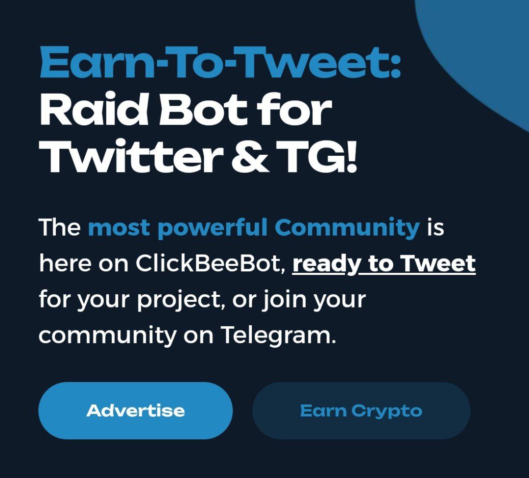 👉🏻 Mission: Post a tweet using the text below without any modifications.

Human-powered Twitter Raids with <a href="/ClickBee_/">ClickBee.io</a> 📢

🧠 Tweet2Earn - This new trending feature incentivizes users to tweet, boosting the visibility of your projects hashtags (#) or cashtags ($)

 Twitter post