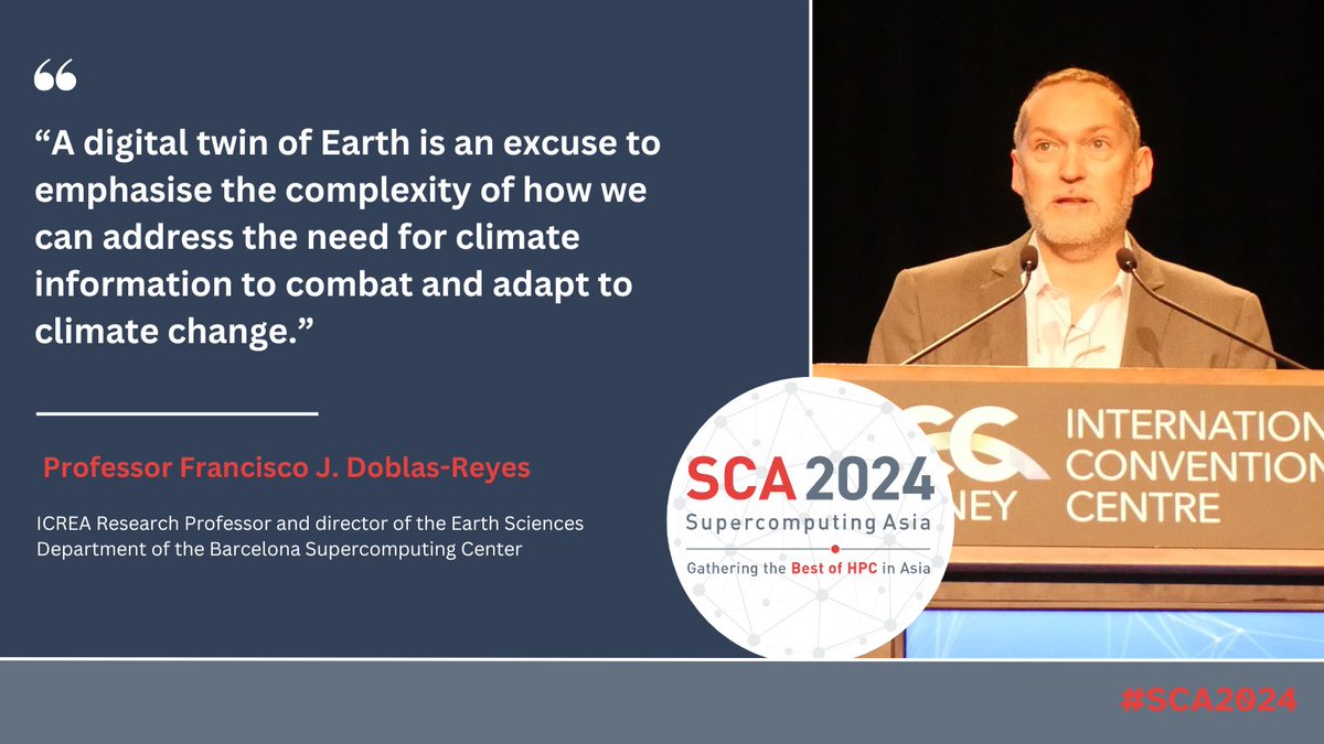 Prof Francisco Doblas-Reyes at #SCA2024 highlighted the need for a future that focuses on climate adaptation, which requires extensive information about climate hazards. This involves creating a climate digital twin, and making space for a new generation of climate models.