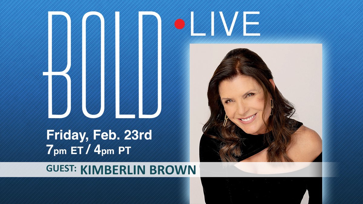 This week's guest on #BoldLive is @KimberlinBrown AKA #SheilaCarter on #BoldandBeautiful. Click here to set a notification: youtu.be/OYfszLpVyfo