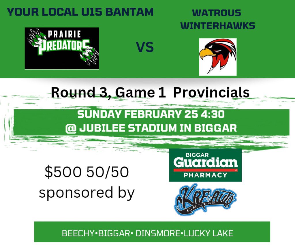 Here we go again this weekend. Come on out and support the boys as they keep going in provincials!!