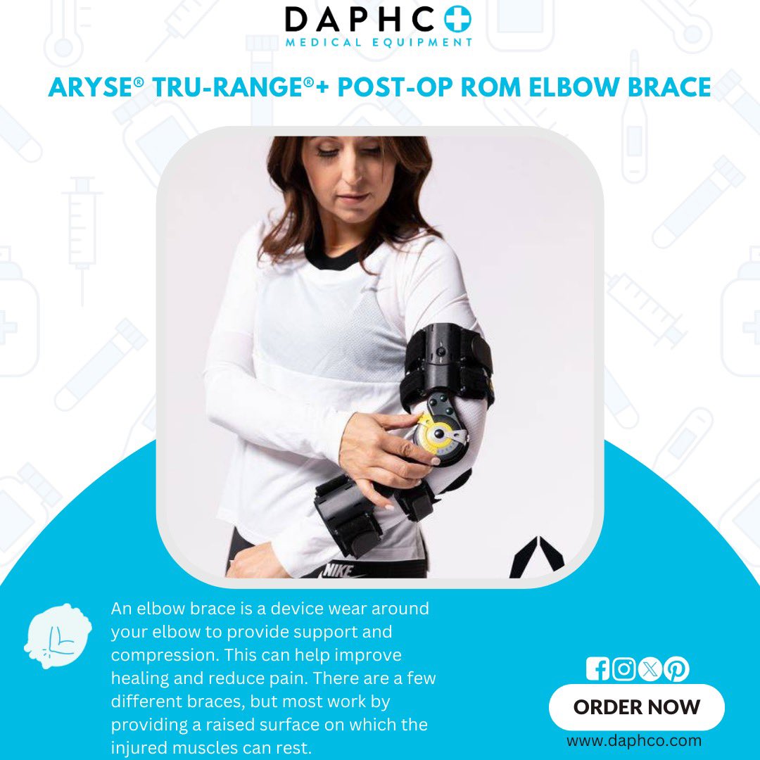 ARYSE® TRU-RANGE®+ POST-OP ROM ELBOW BRACE is available in our store! Designed to treat various elbow conditions including tendon ruptures, arthritis, dislocations, and more. 💪 Get the support you need for recovery and relief.

daphco.com/product/aryse-…

#ElbowBrace
#elbowpain